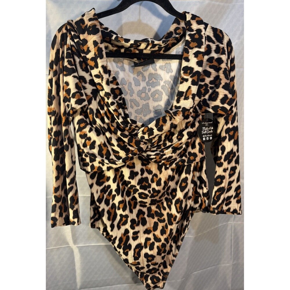 Jolie & Joy Leopard Animal Print Long Sleeve Bodysuit NWT 1X 18